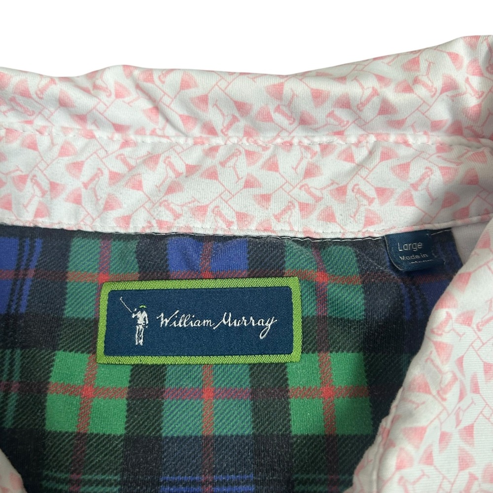 William Murray Mens Polo Pink Martini Glass Print Golf‎ Shirt Short Sleeve - Picture 2 of 6